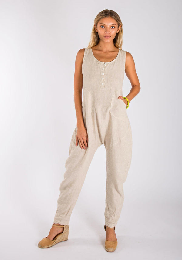 Women's Linen Drop Crotch Jumpsuit | 100% Natural Italian Style Clothing, Item #8703