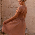100% Linen Button Down Short Sleeve Peasant Dress S to XXXL - Claudio Milano