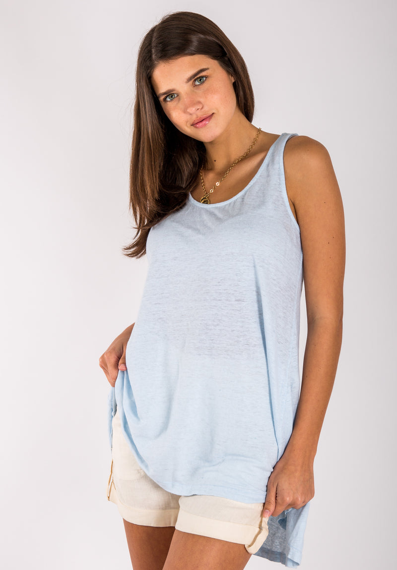 Women's Plain Uneven Linen Tank Top in White | Natural Italian Style, 100% Natural Linen, Summer Deal 50% Discount, Item #8152