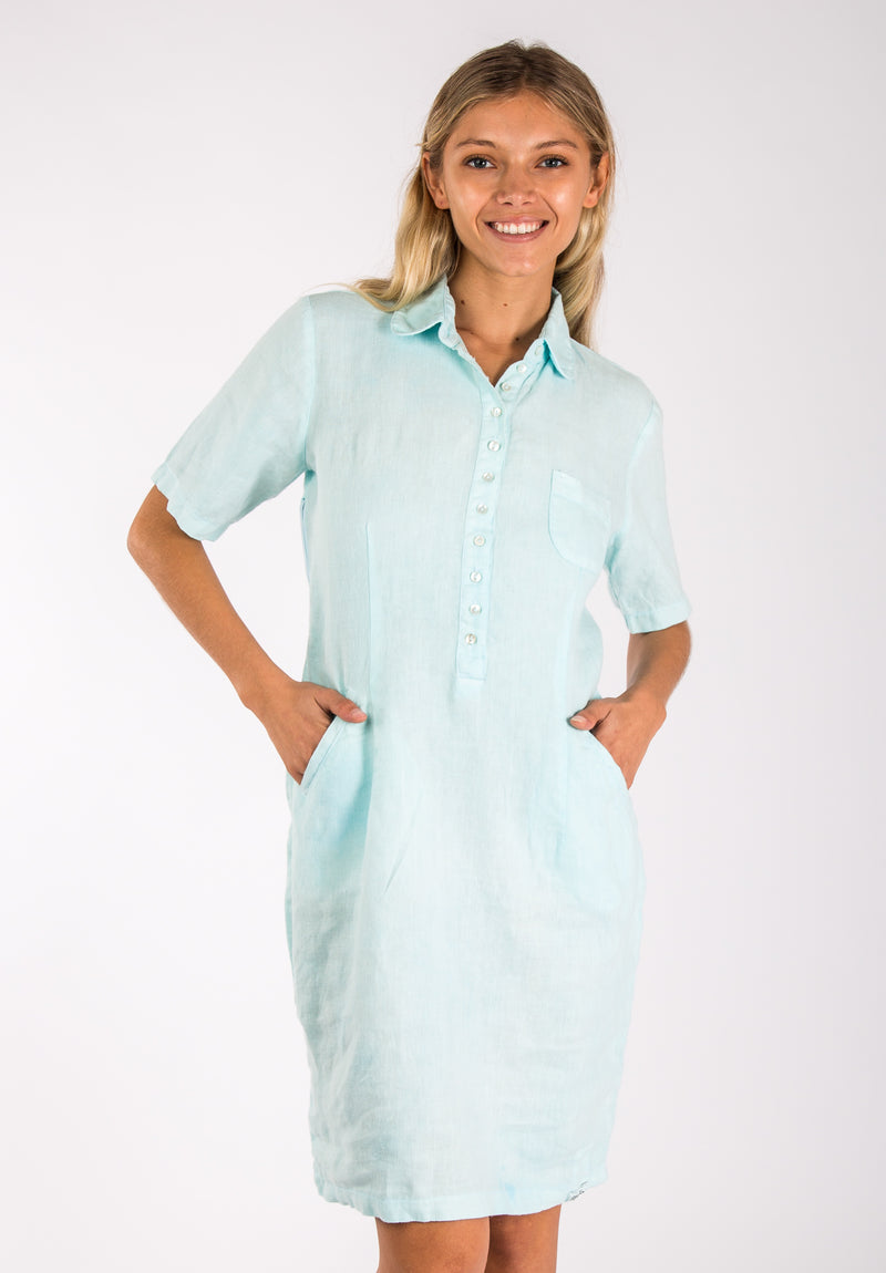 Women's Linen Collared Golf Dress | 100% Natural Italian Style with Hidden Pockets, Available in Multiple Colors, Item #8351