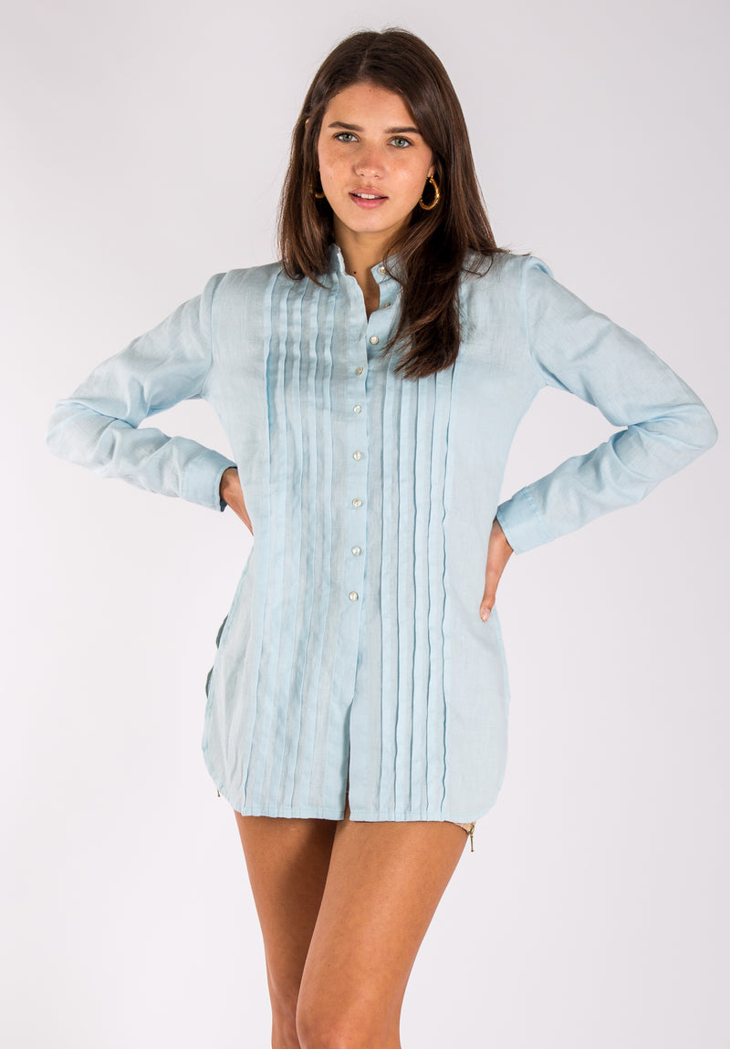 Women's Linen Pleated Button-Down Tunic | 100% Natural Italian Style Clothing, Item #8014