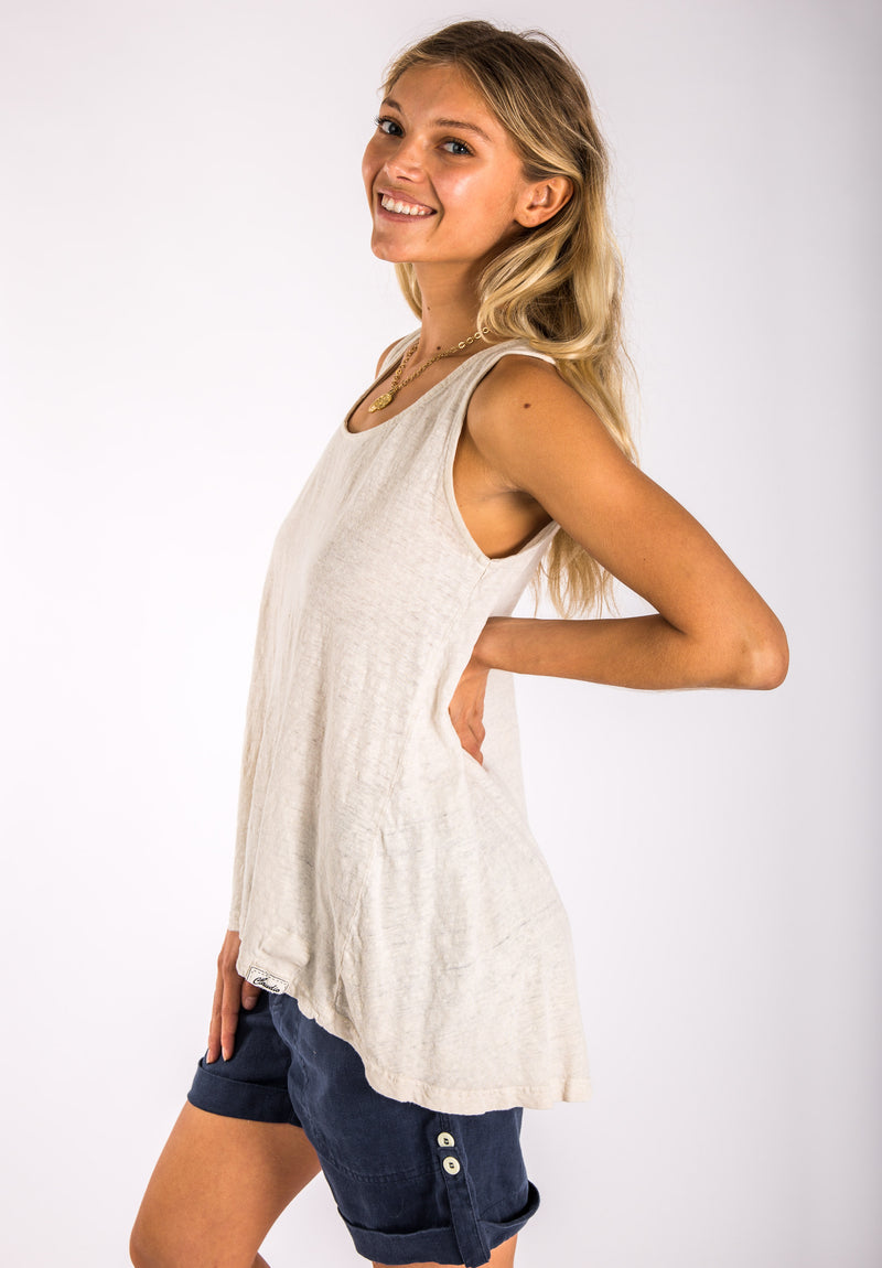 Women's Plain Uneven Linen Tank Top in White | Natural Italian Style, 100% Natural Linen, Summer Deal 50% Discount, Item #8152