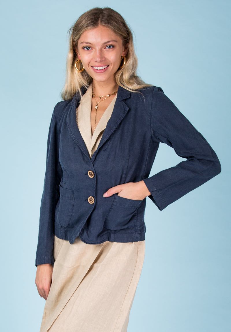 Women's Linen Blazer with Coco Buttons | 100% Natural Italian Style Clothing, Item #8506