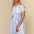 100% Linen Button Down Short Sleeve Peasant Dress S to XXXL - Claudio Milano