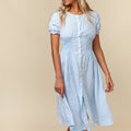 100% Linen Button Down Short Sleeve Peasant Dress S to XXXL - Claudio Milano