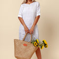 100% LINEN 3/4 SLEEVE DRESS WITH LACE DETAIL S to XXXL - Claudio Milano