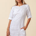100% LINEN 3/4 SLEEVE DRESS WITH LACE DETAIL S to XXXL - Claudio Milano