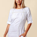 100% LINEN 3/4 SLEEVE DRESS WITH LACE DETAIL S to XXXL - Claudio Milano