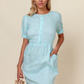 100% LINEN SHORT SLEEVE TEACUP DRESS WITH POCKETS S to XXXL - Claudio Milano