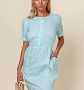 100% LINEN SHORT SLEEVE TEACUP DRESS WITH POCKETS S to XXXL - Claudio Milano
