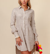 100% LINEN FITTED BUTTON DOWN SHIRT DRESS S to XXXL - Claudio Milano