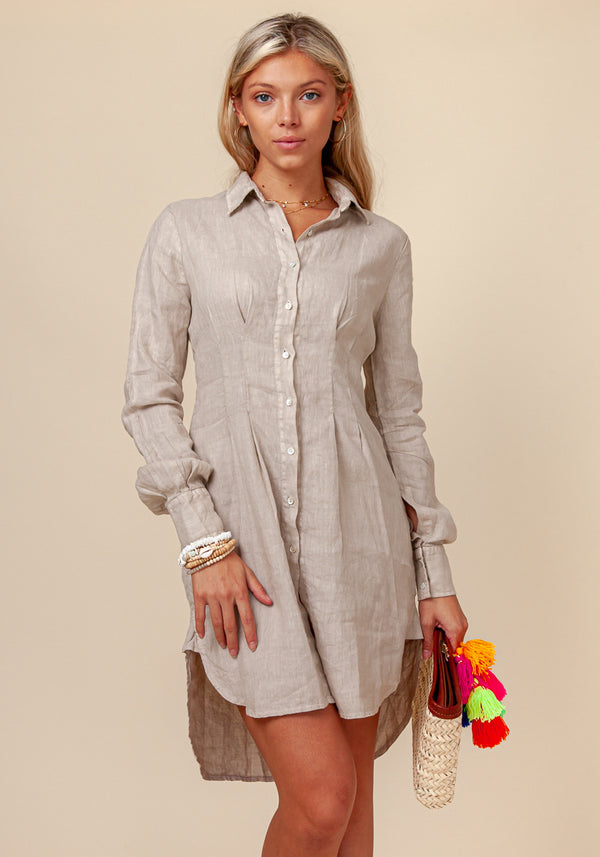 100% LINEN FITTED BUTTON DOWN SHIRT DRESS S to XXXL - Claudio Milano 