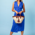 100% LINEN SLEEVELESS DRESS WITH COLLAR - LONG S to XXXL - Claudio Milano
