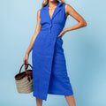100% LINEN SLEEVELESS DRESS WITH COLLAR - LONG S to XXXL - Claudio Milano