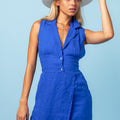 100% LINEN SLEEVELESS DRESS WITH COLLAR - LONG S to XXXL - Claudio Milano