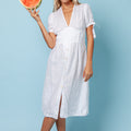 100% Linen Deep-V Dress With Button Details S to XXXL - Claudio Milano