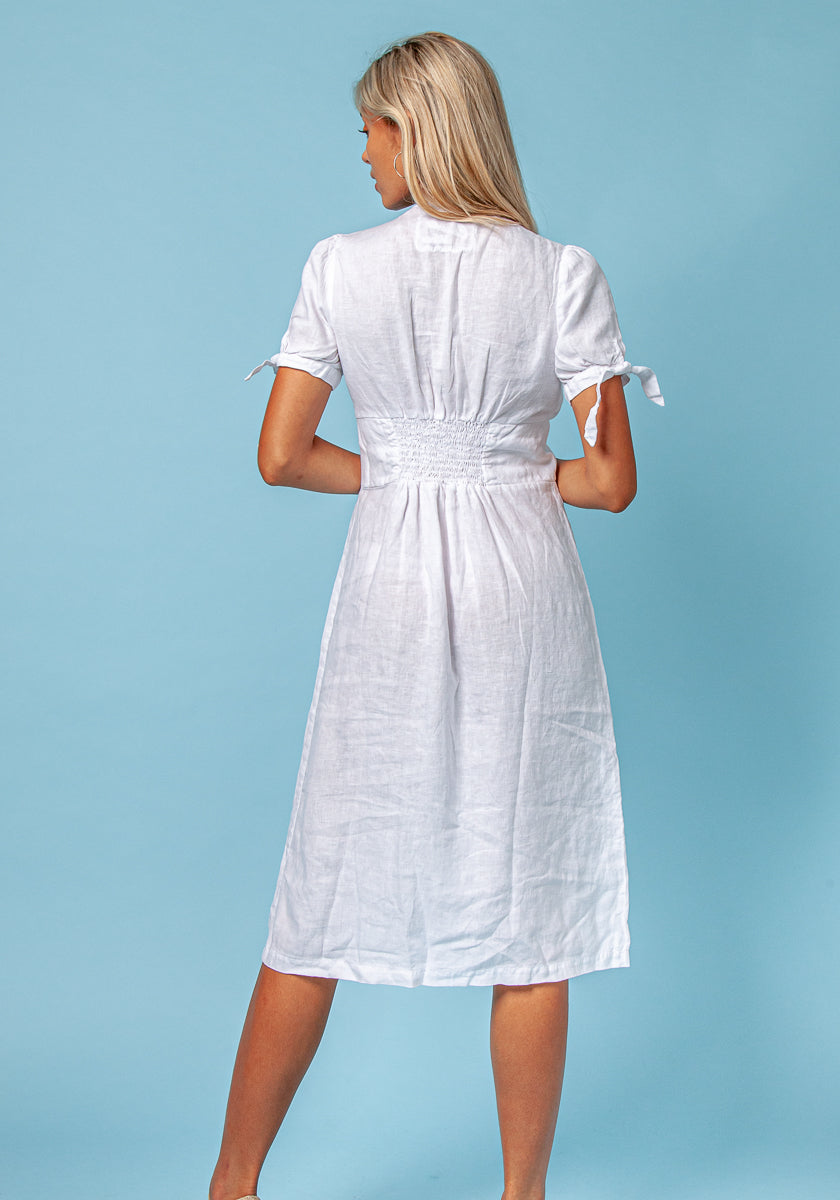 100% Linen Deep-V Dress With Button Details S to XXXL - Claudio Milano