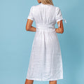 100% Linen Deep-V Dress With Button Details S to XXXL - Claudio Milano