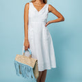 100% LINEN SLEEVELESS FLARE DRESS WITH BELT S to XXXL - Claudio Milano