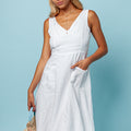 100% LINEN SLEEVELESS FLARE DRESS WITH BELT S to XXXL - Claudio Milano