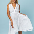 100% LINEN SLEEVELESS DRESS WITH ELASTIC WAIST AND SHOULDER DETAIL S to XXXL - Claudio Milano