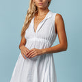 100% LINEN SLEEVELESS DRESS WITH ELASTIC WAIST AND SHOULDER DETAIL S to XXXL - Claudio Milano