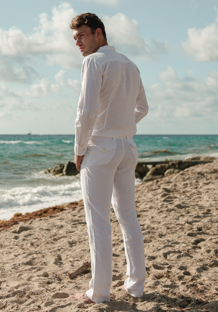 Linen Pants With Pockets Relaxed Fit in white