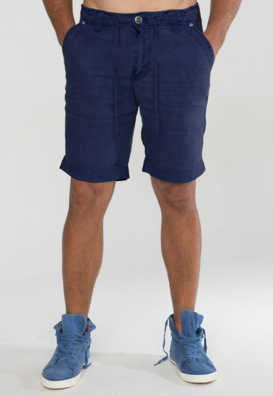 Linen Shorts With Drawstring in navy blue