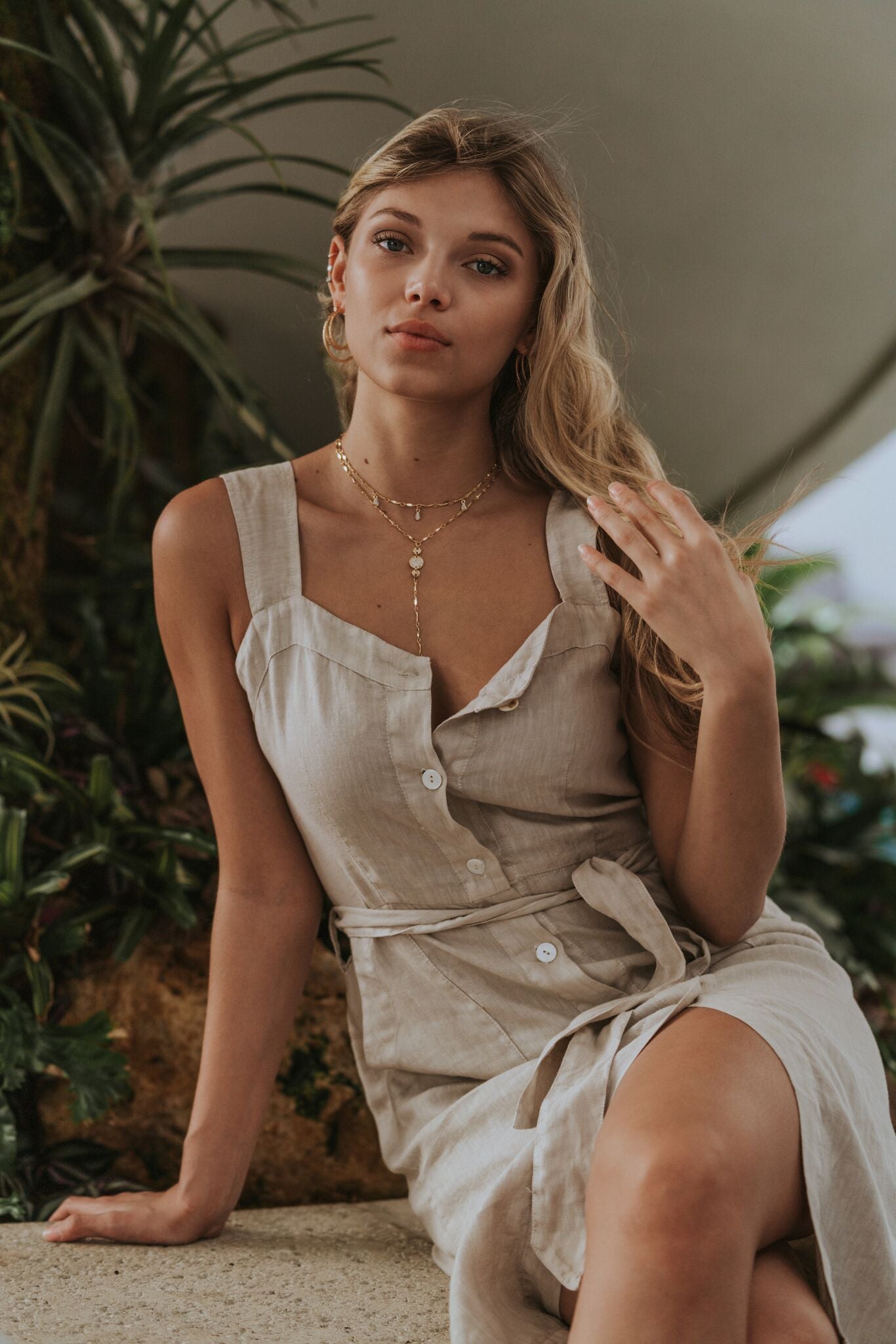 100% LINEN BUTTON DOWN TANK DRESS WITH BELT S to XXXL - Claudio Milano