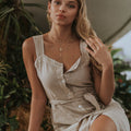 100% LINEN BUTTON DOWN TANK DRESS WITH BELT S to XXXL - Claudio Milano