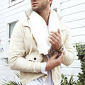 Linen Jacket With Detachable Hoodie & Button Pockets in natural
