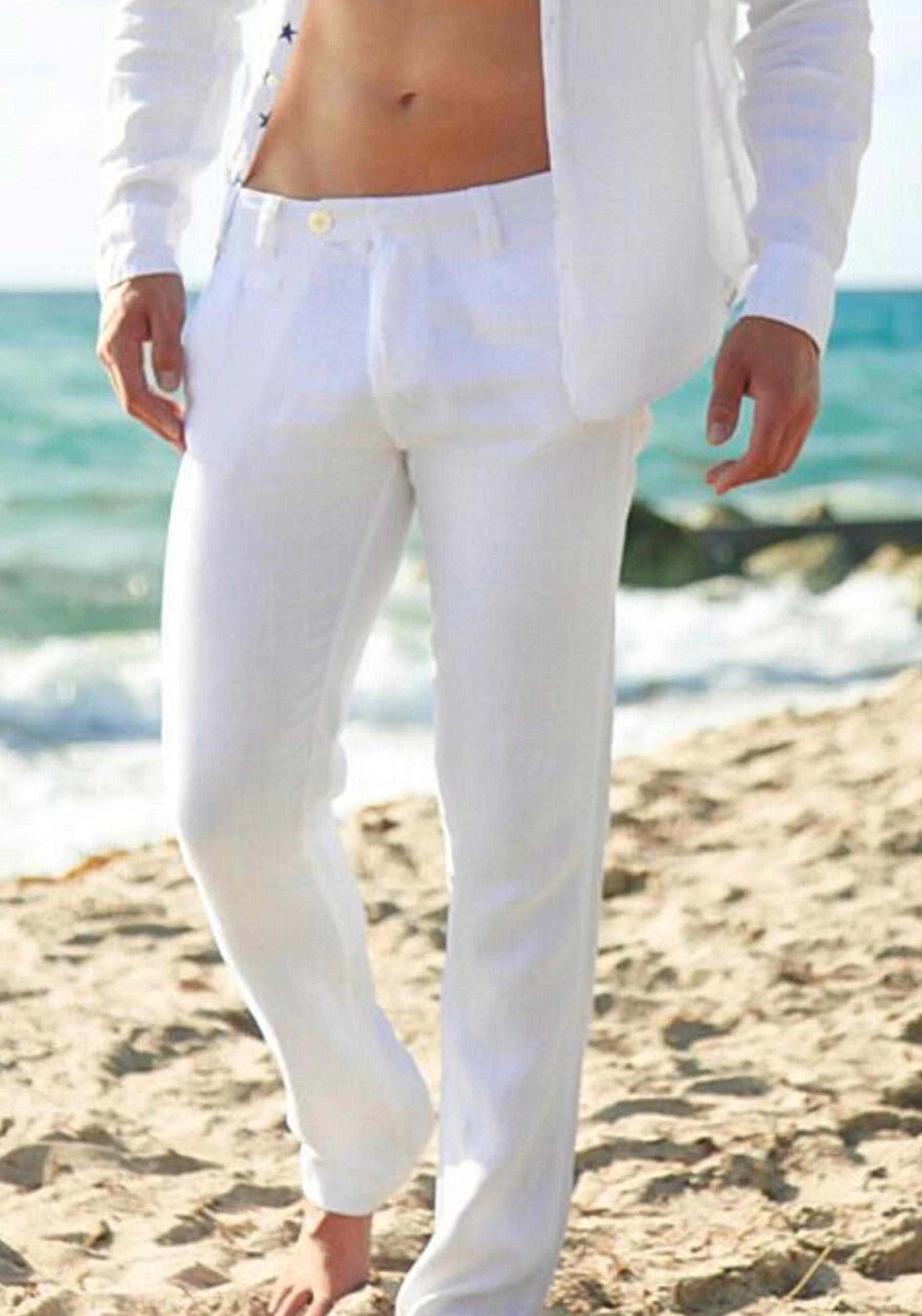 Linen Pants With Pockets Relaxed Fit in white