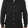 Long Sleeve Button Down Linen Shirt Regular Fit in black