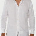 Long Sleeve Button Down Linen Shirt Regular Fit in white