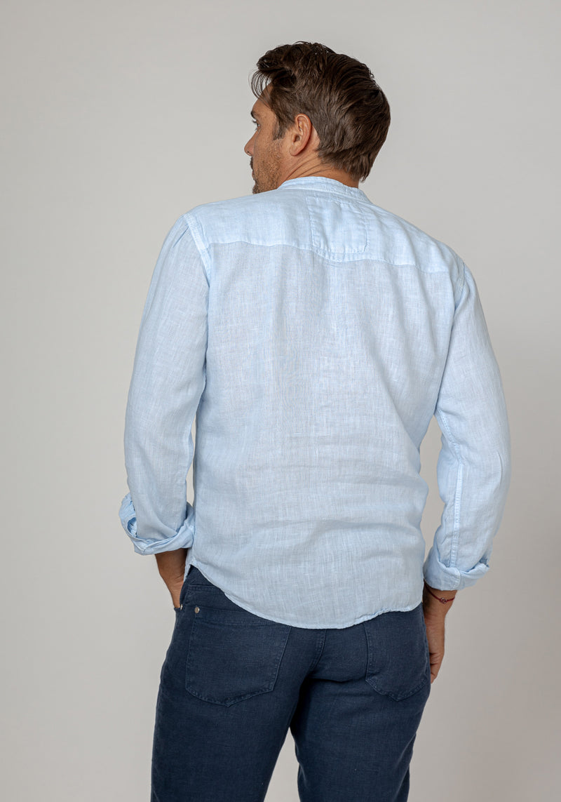 Long Sleeve Linen Shirt With Button Collar in light blue 2