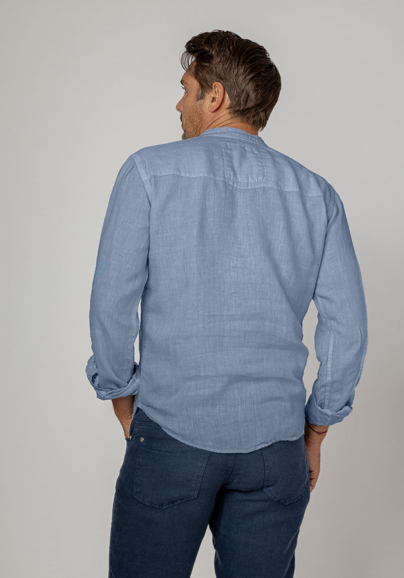 Long Sleeve Linen Shirt With Button Collar in denim 3