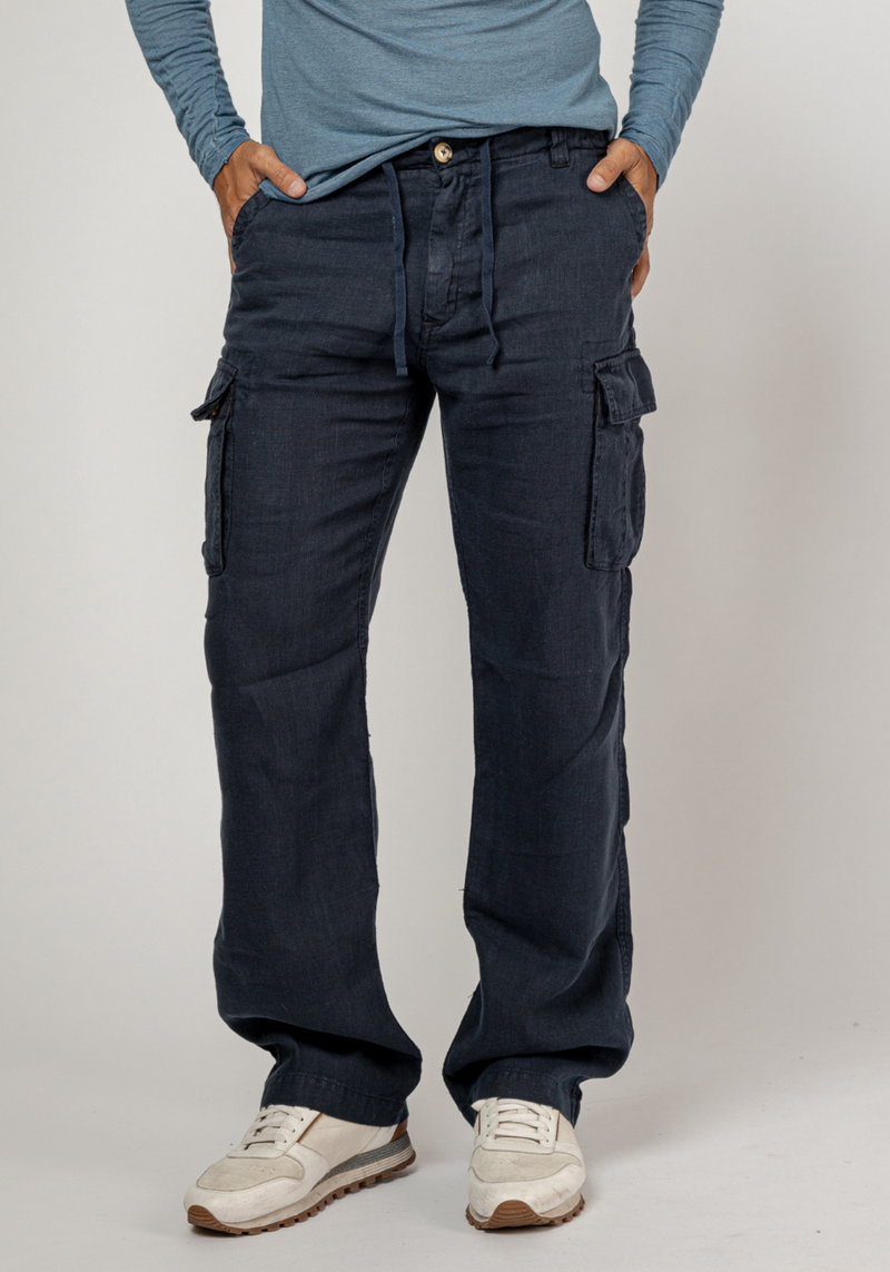 Linen Cargo Pants With Drawstring