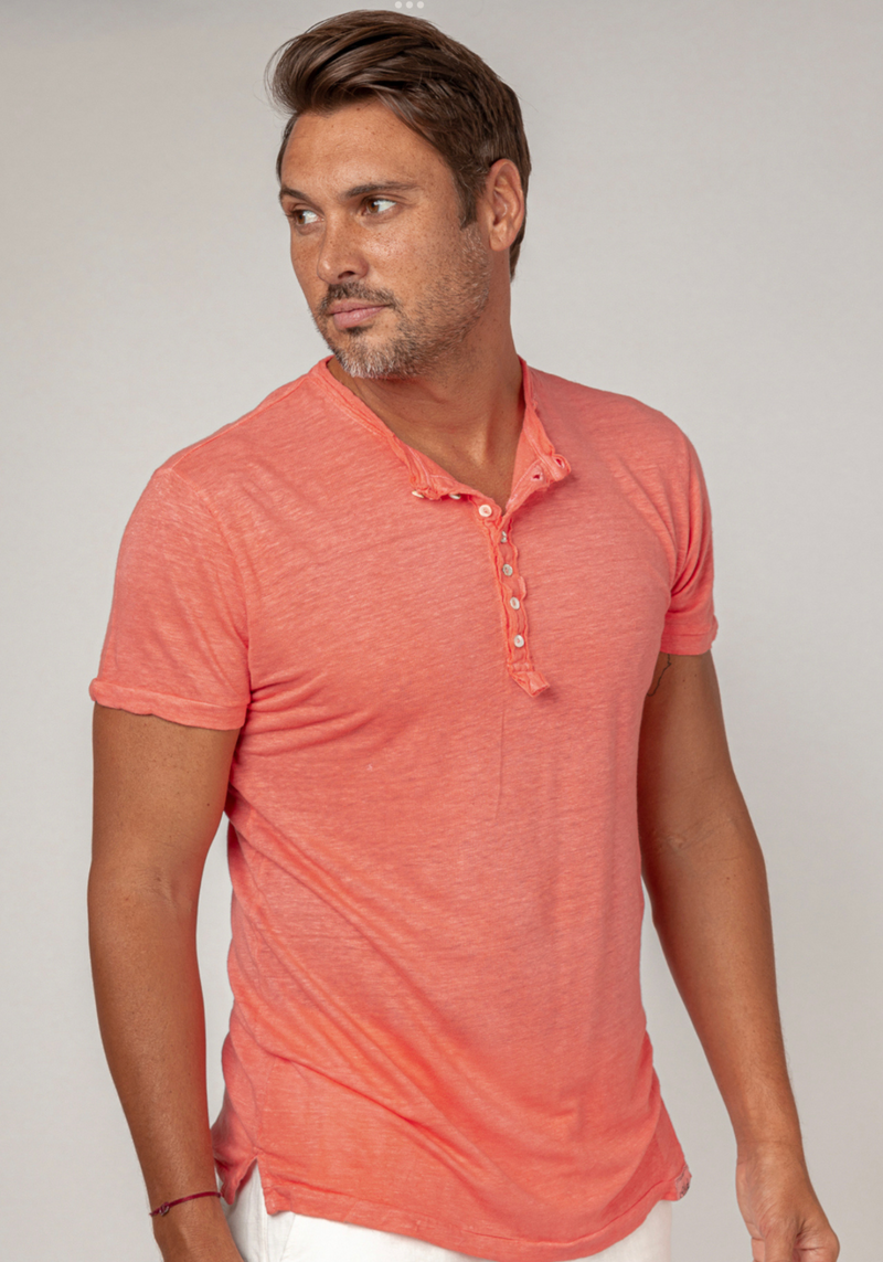 Short Sleeve Linen Henley T-Shirt