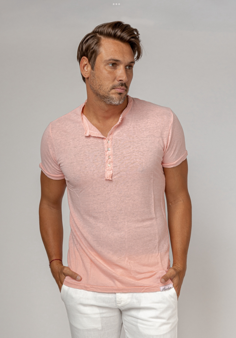 Short Sleeve Linen Henley T-Shirt