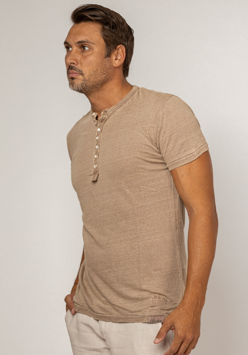 Short Sleeve Linen Henley T-Shirt