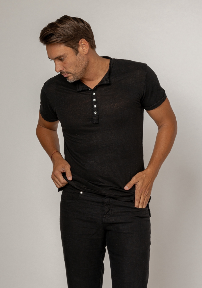 Short Sleeve Linen Henley T-Shirt