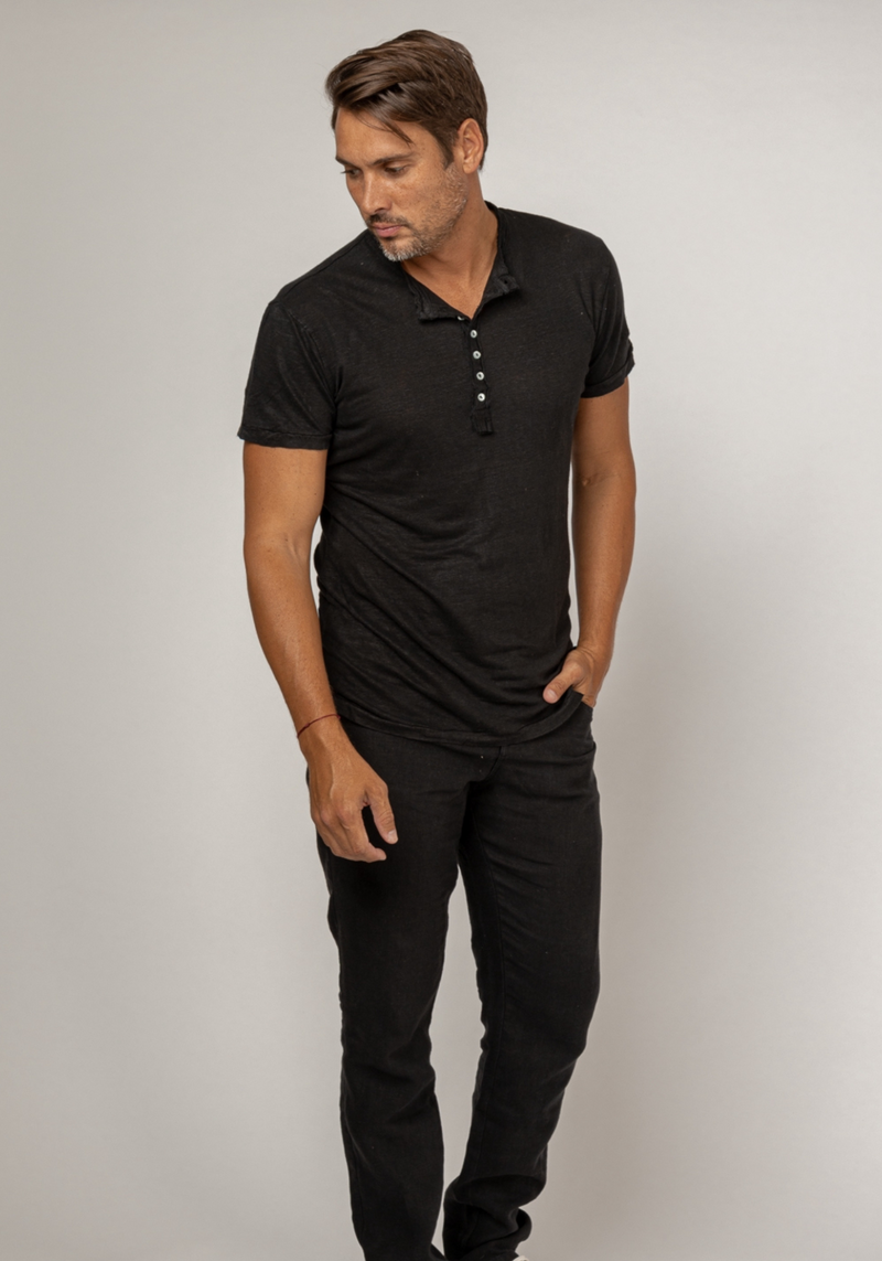 Short Sleeve Linen Henley T-Shirt