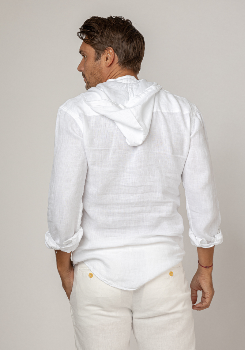 Long Sleeve V-Neck Linen Hoodie Shirt