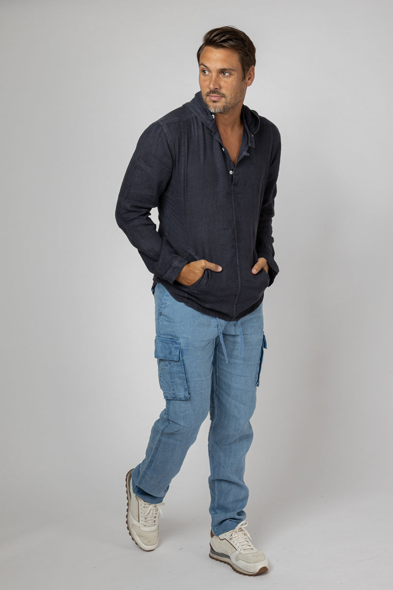 Men's Linen Cargo Pants | 100% Natural Italian Style with Drawstring ...