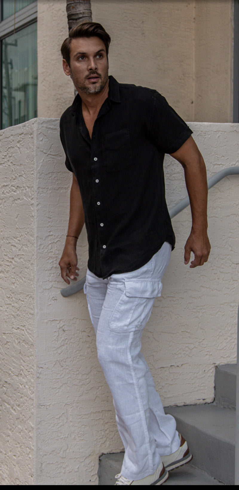 Men's Linen Cargo Pants | 100% Natural Italian Style with Drawstring ...