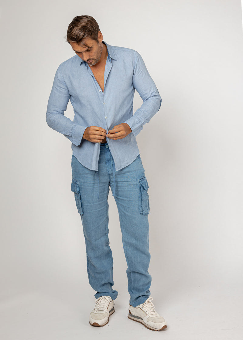 Men's Linen Cargo Pants | 100% Natural Italian Style with Drawstring, Item #1203