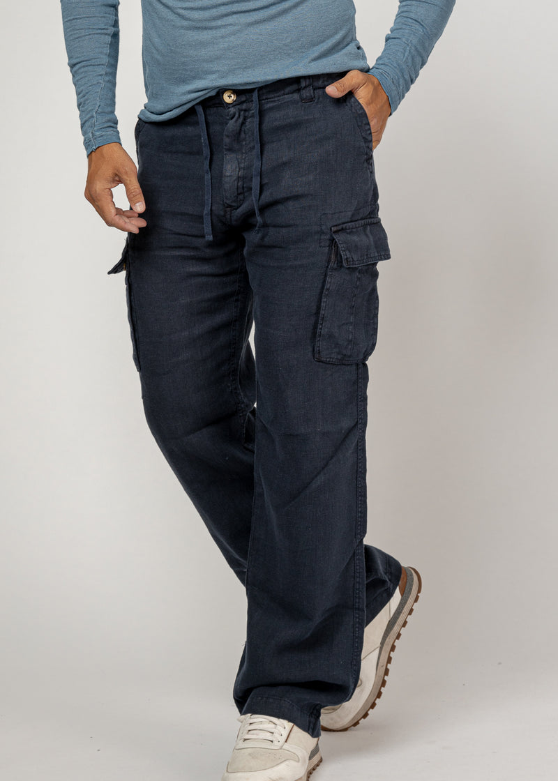 Men's Linen Cargo Pants | 100% Natural Italian Style with Drawstring ...
