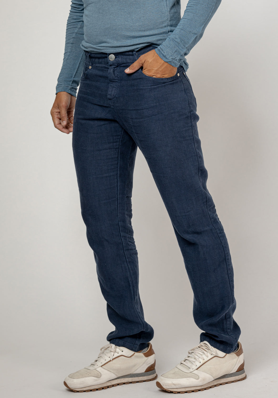 5-Pocket Linen Pants in navy blue