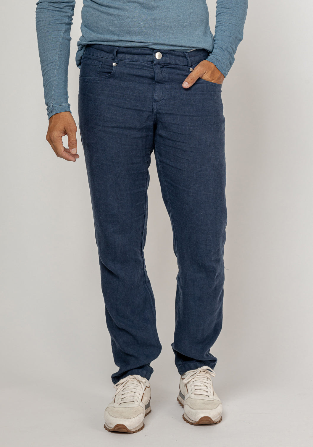 5-Pocket Linen Pants in navy blue
