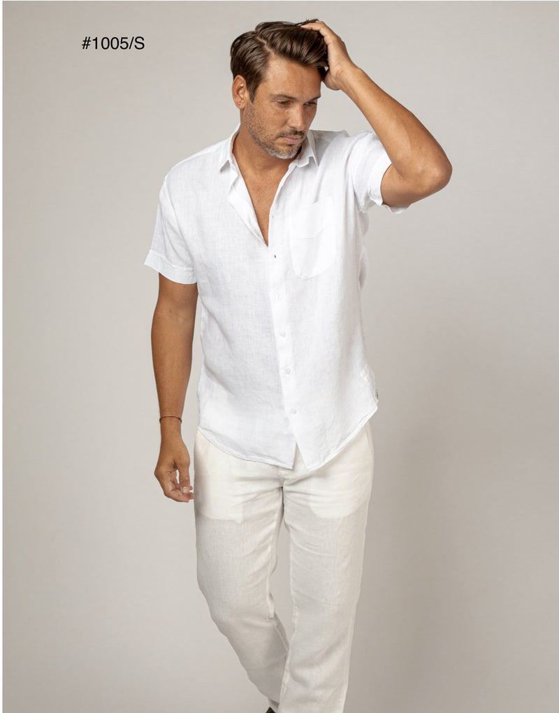 Short Sleeve Button-Down Linen Shirt With Pocket